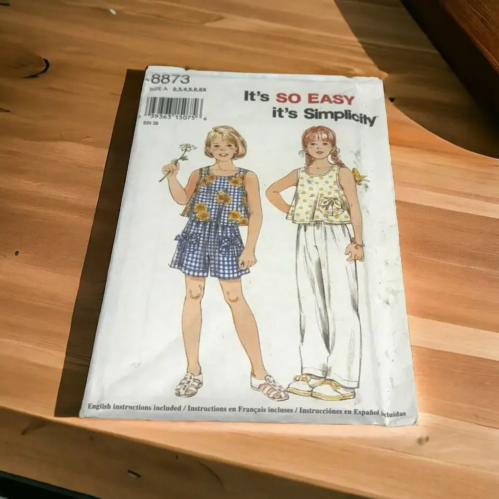 Uncut Simplicity 8873 Pattern Girl Sz 2-6X‎ Summer Sleeveless Top Shorts Pants